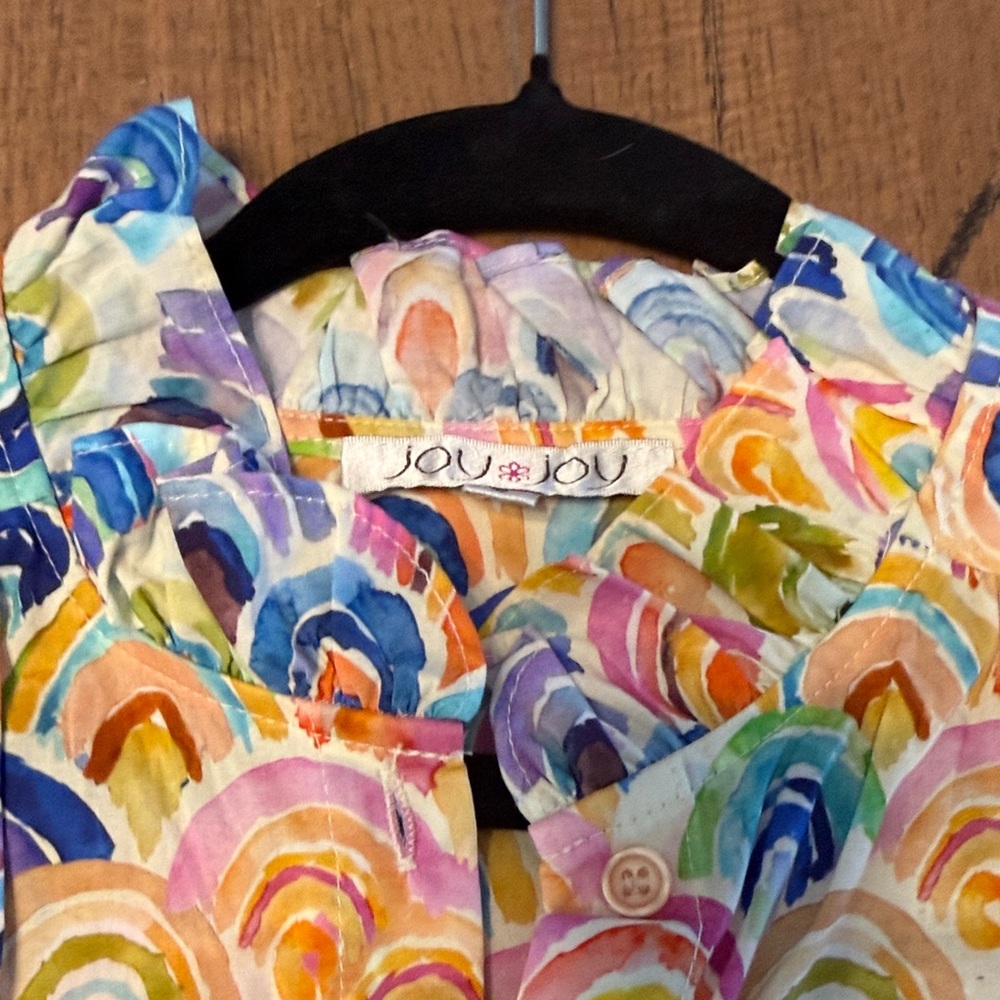 Joy Joy Multicolor Rainbow Button Down Shirt S - image 4